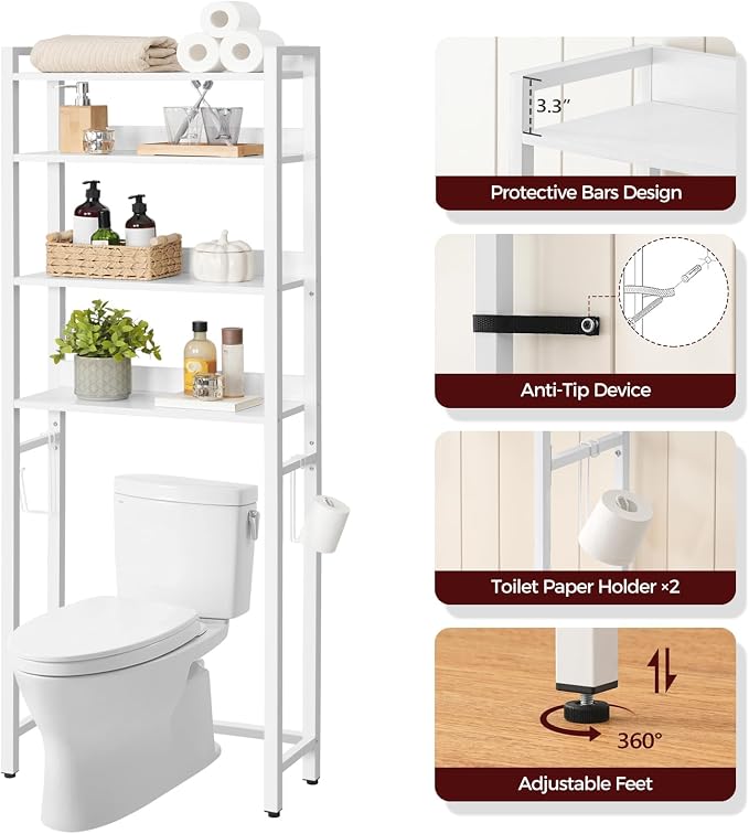 Over The Toilet Storage Rack, 4 Tier Bathroom Organizer Over Toilet, - Image 6