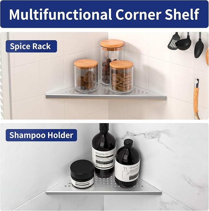 Corner Shower Shelf, 304 Stainless Steel 10" Brushed Recessed Shelf - Image 6