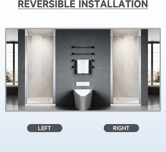 33.5-35 Inch Pivot Shower Door 72 Inch H, Semi-Frameless Sliver Aluminum - Image 7