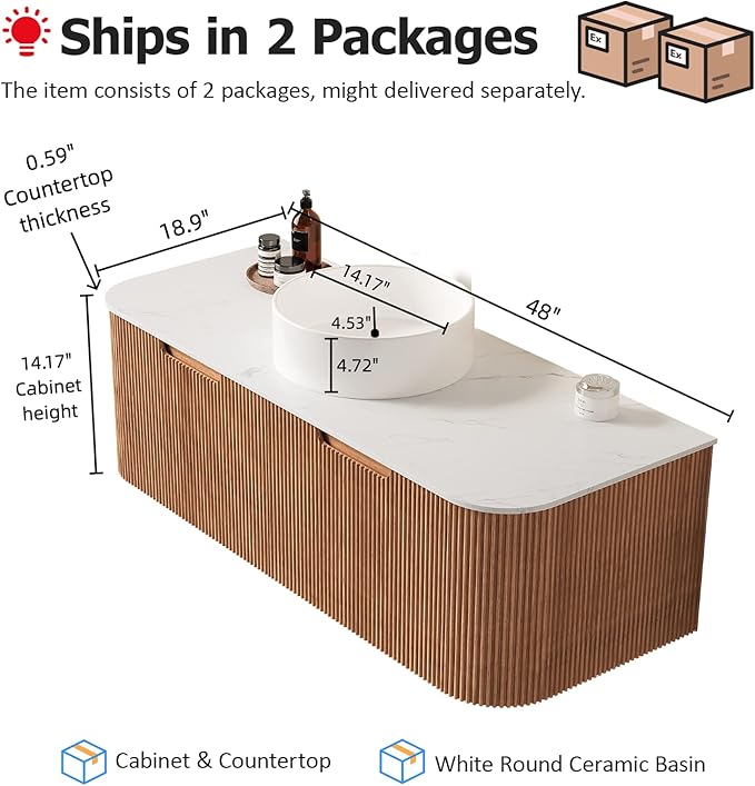 48" Bathroom Vanity with Sink, Floating Plywood Bathroom Vanities with - Image 2