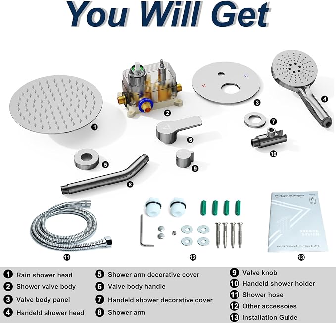 Shower Faucet Set 10IN Brass Rough-In Valve Body Trim Kit Rainfall Included - Image 7