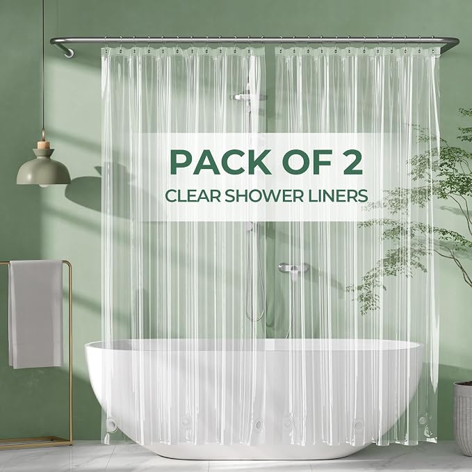 AmazerBath Shower Curtain Liner 2 Pack, 72 x 65 Inches PEVA Plastic Shower Liner by AmazerBath