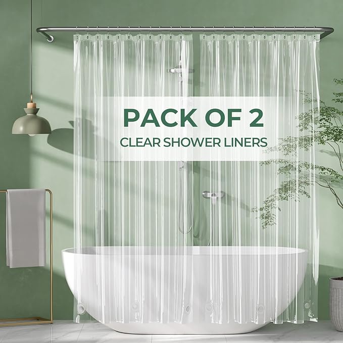 AmazerBath Shower Curtain Liner 2 Pack, 72 x 72 Inches PEVA Plastic Shower Liner by AmazerBath