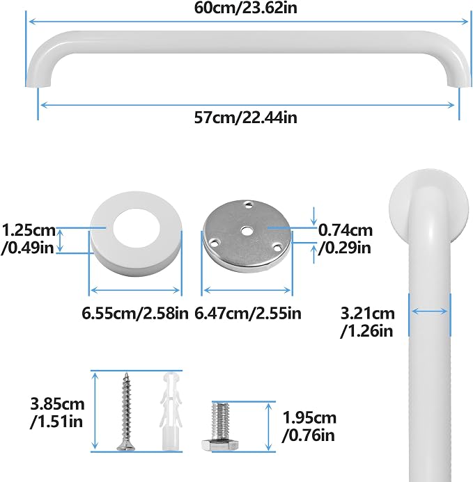 Shower Grab Bar, 2 Pack 24 Inch White Bathroom Safety Bar, 1.25" Diameter 304 - Image 2