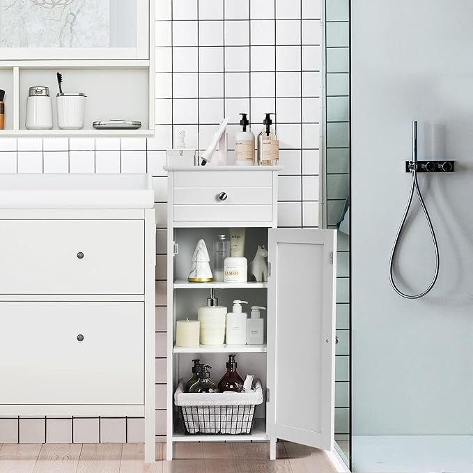 DORTALA Bathroom Floor Cabinet, Free-Standing Wooden Floor Storage Cabinet - Image 2