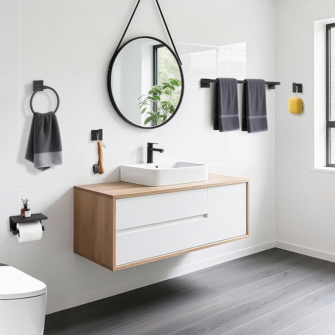 TURS 5-Pieces Matte Black Bathroom Hardware Set 23.6 Inch SUS304 Stainless - Image 8