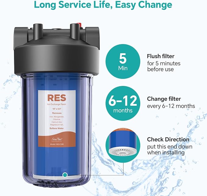 SimPure Whole House Water Filter Cartridges 10" x 4.5" Cation Exchange Resin - Image 4