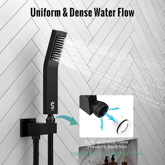 SR SUN RISE 16 Inches Matte Black Shower Set System Bathroom Luxury Rain Mixer - Image 5