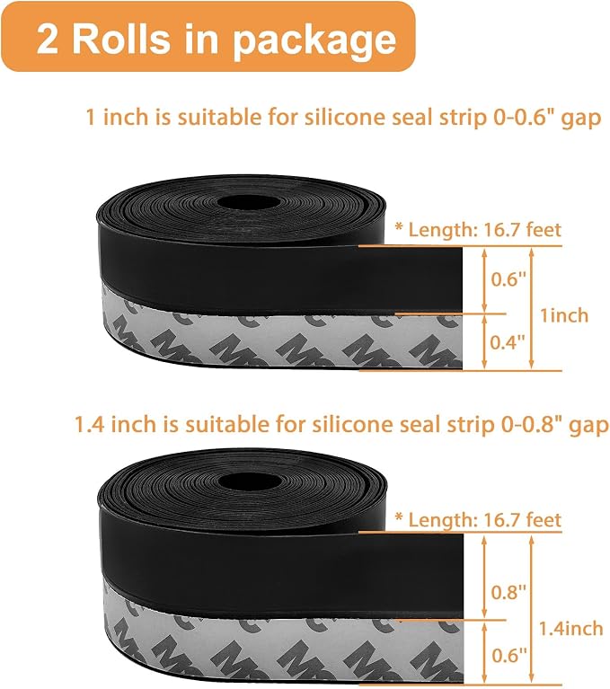 33.5 Ft Weather Stripping Door Seal Strip, Silicone Door Draft Stopper - Image 2