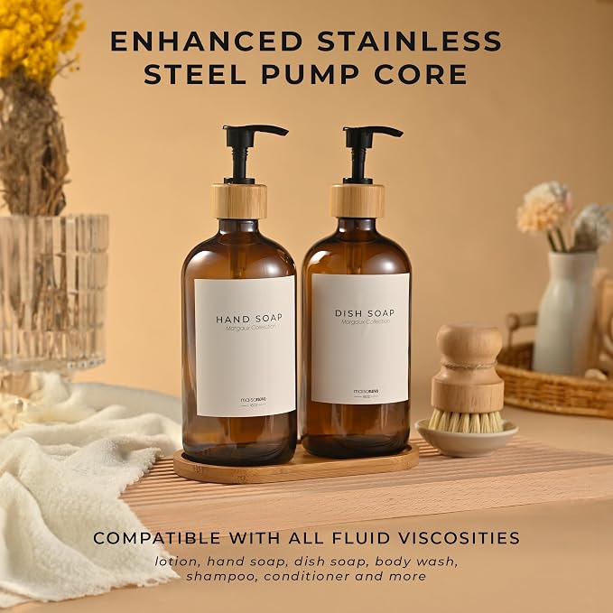 Maisonovo Glass Soap Dispenser Bathroom Set | Hand Soap and Dish Soap Dispenser - Image 4