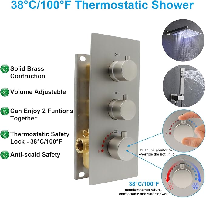HOMEDEC Brushed Nickel 2 Way Shower Diverter Valve, Brass Dual Functions - Image 2