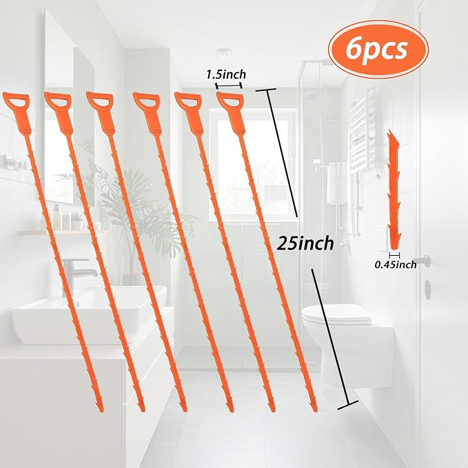 6PCS 25inch Drain Clog Remover Tool, hair clog remover tool, sink snake drain - Image 3