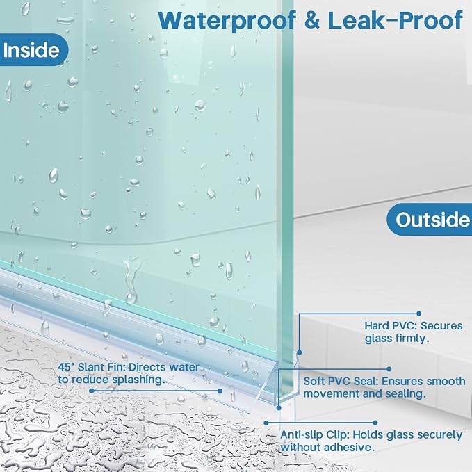 Shower Door Bottom Seal Strip, Fits 10mm Thick Glass, Prevents Leaks, Easy - Image 4