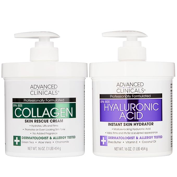 Advanced Clinicals Hyaluronic Acid Moisturizer + Fragrance Free Collagen Cream by AdvancedClinicals
