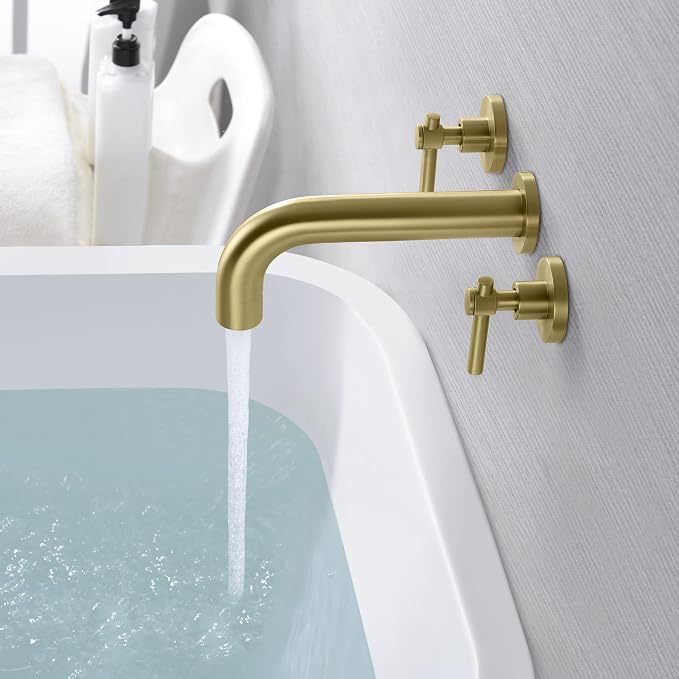 SUMERAIN Wall Mount Tub Faucet Brushed Gold Bathtub Faucet 3 Hole Tub Filler - Image 5