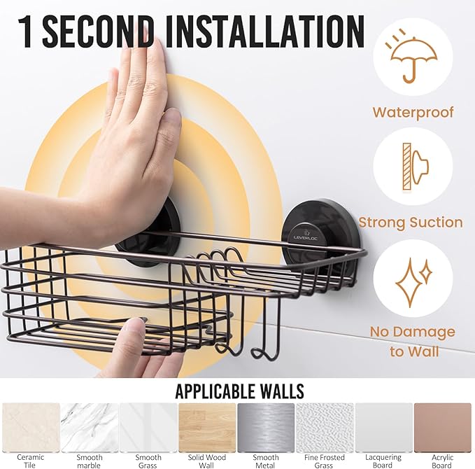 LEVERLOC Shower Caddy Suction Cup, Heavy Duty Bathroom Organizer - Image 2