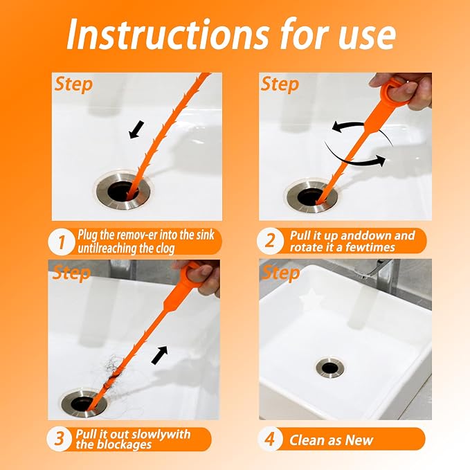6PCS 25inch Drain Clog Remover Tool, hair clog remover tool, sink snake drain - Image 5