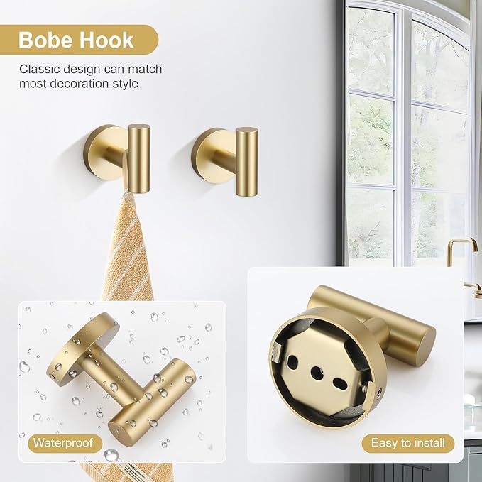 TQKAG Brushed Gold Bathroom Hardware Set 6-Piece Bathroom Accessory Set 23.6 - Image 4