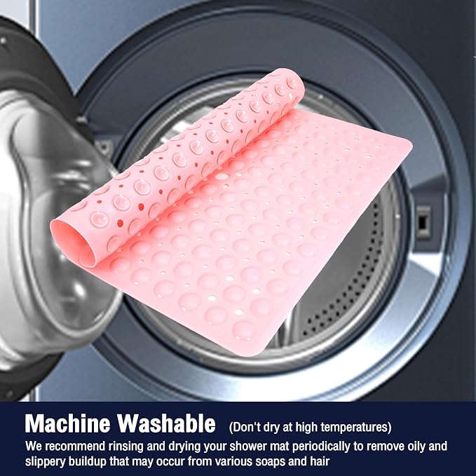 Pink Square Shower Bathtub Mat Non Slip 21x21 Inch, Soft Bath Mat - Image 7