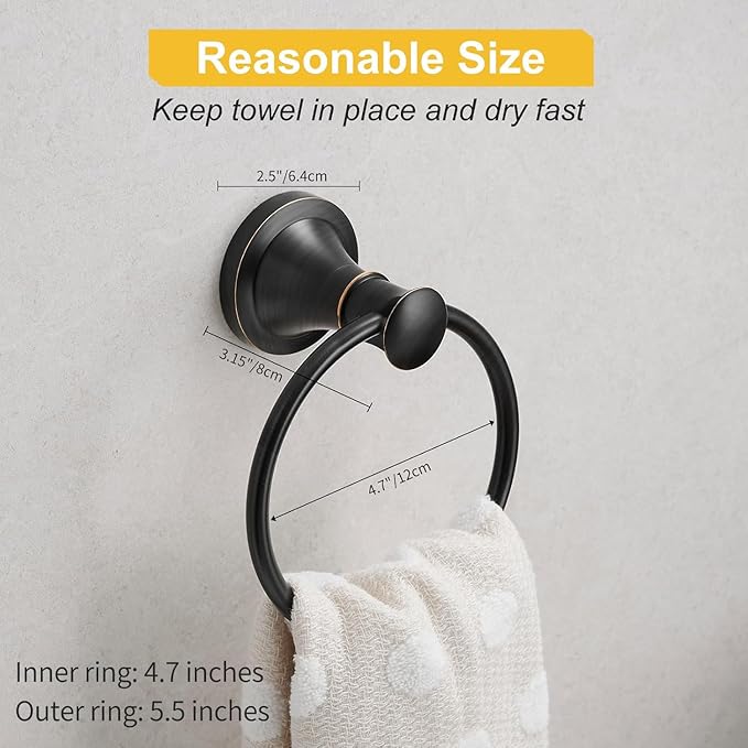BESy Oil Rubbed Bronze Bathroom Hand Towel Ring Towel Holder, Rustproof Wall - Image 6