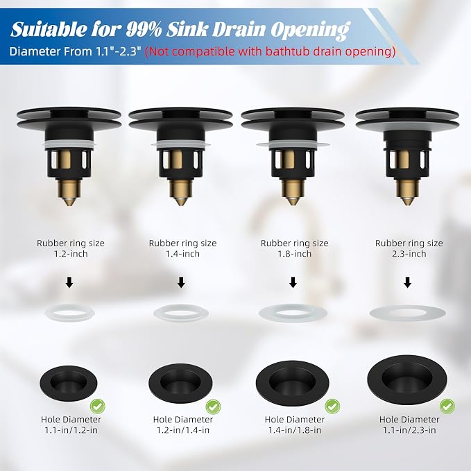 Hibbent 2 Pack All Metal Upgraded Bathroom Sink Stopper, Universal Pop Up Sink - Image 8