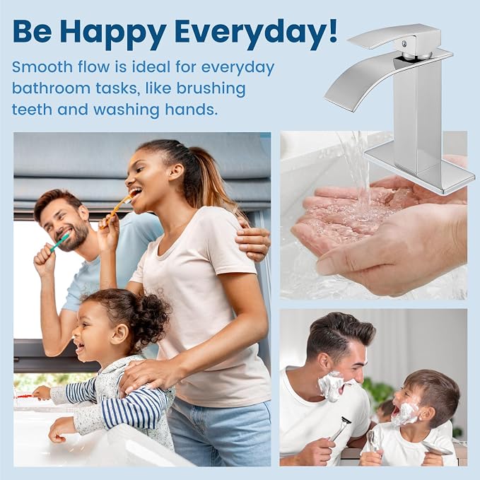 Airuida Chrome Polish Waterfall Spout Bathroom Faucet Single Handle Single Hole - Image 9