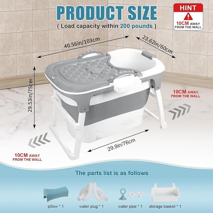 Foldable Bathtub for Adults, Portable Bathtub for Shower, Effortless - Image 2