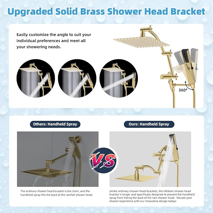 Hibbent All Metal CUPC Certified 10'' Rain Shower Head, Dual Shower Head Combo - Image 3