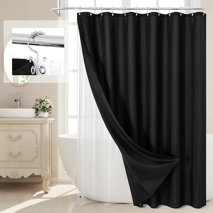 MitoVilla 3 in 1 Shower Curtain Set, Waterproof Fabric Hotel Bathroom Curtain by MitoVilla