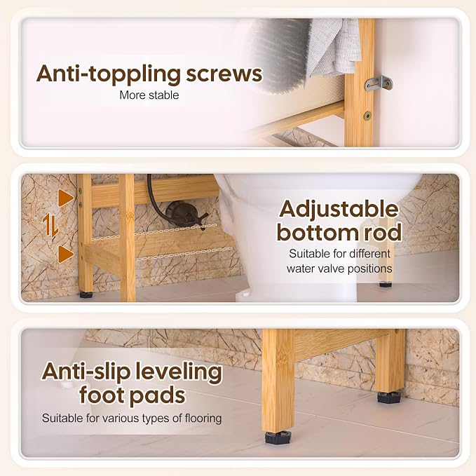 Over The Toilet Storage with 2 Baskets, 4-Tier Bamboo Organizer Rack with Paper - Image 5