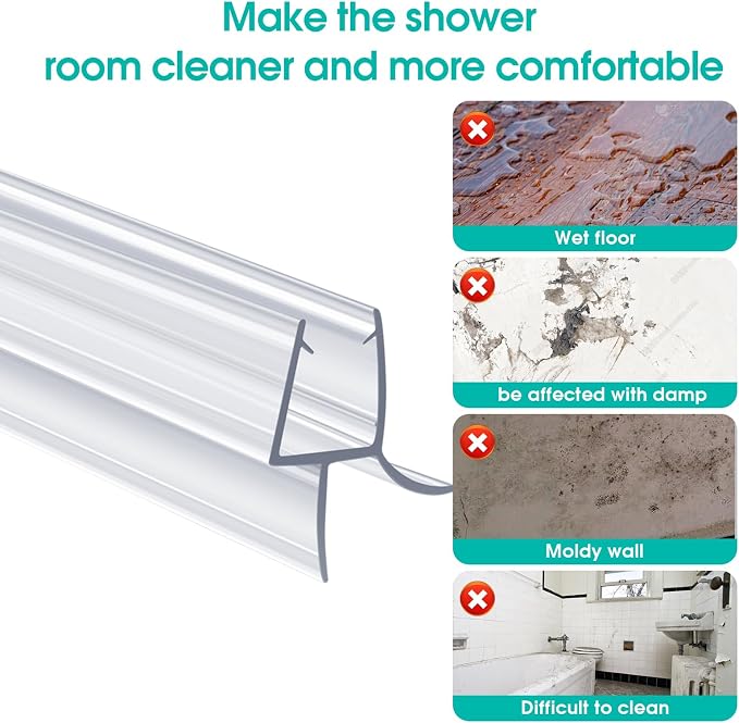 POZIA Clear Frameless Glass Shower Door Bottom Seal | Shower Door Sweep - Image 3