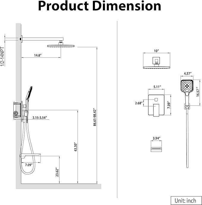 Gabrylly Shower System with Tub Spout, Wall Mounted Tub Shower Faucet Set - Image 7