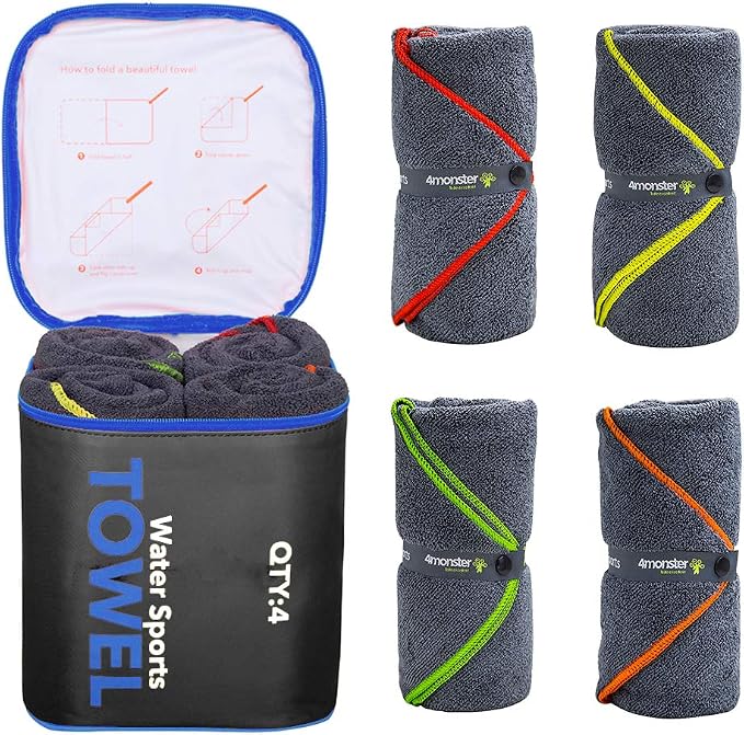 4Monster 4 Pack Microfiber Camping Towel Quick Dry, Super Absorbent Travel Towel by 4Monster