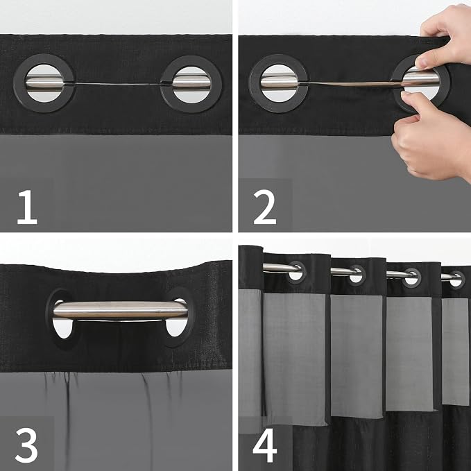 Extra Long No Hooks Needed Linen Textured Shower Curtain - Image 4