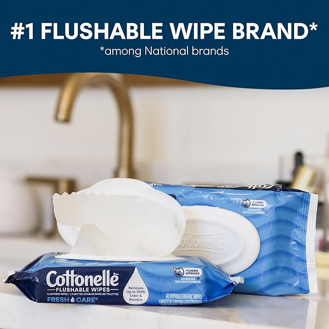 Cottonelle XL Flushable Wet Wipes, Adult Wipes Large, 8 Flip-Top Packs - Image 2