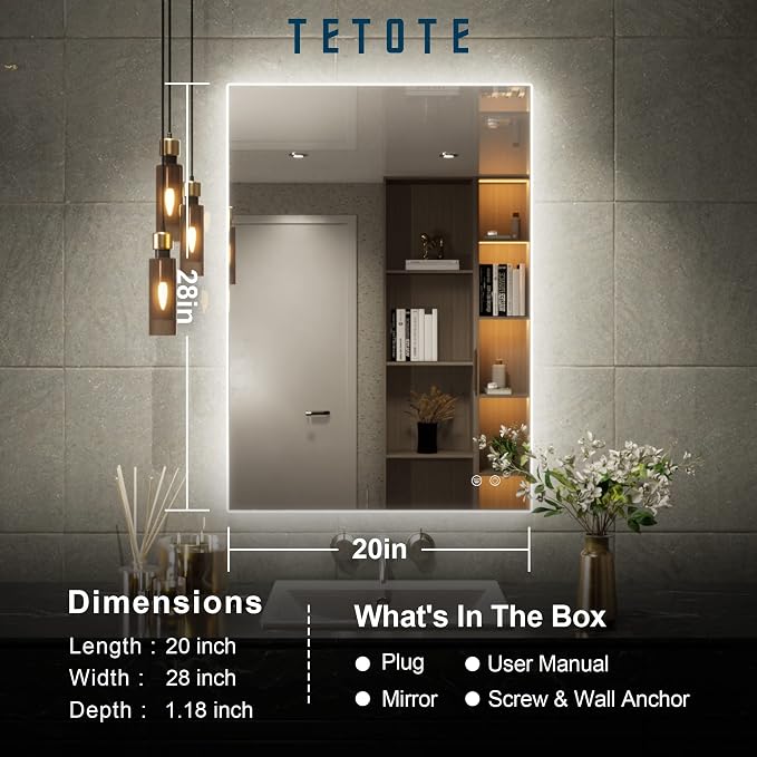 TETOTE Backlit Mirror for Bathroom, 20x28 Inch Vanity Mirror - Image 5