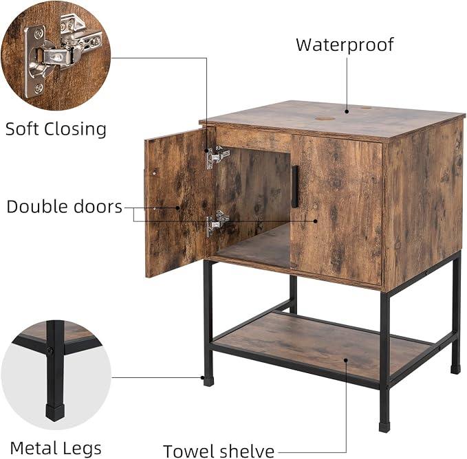 UEV 24" Antique Bathroom Vanity, Dark Brown Bathroom Vanity Set - Image 5
