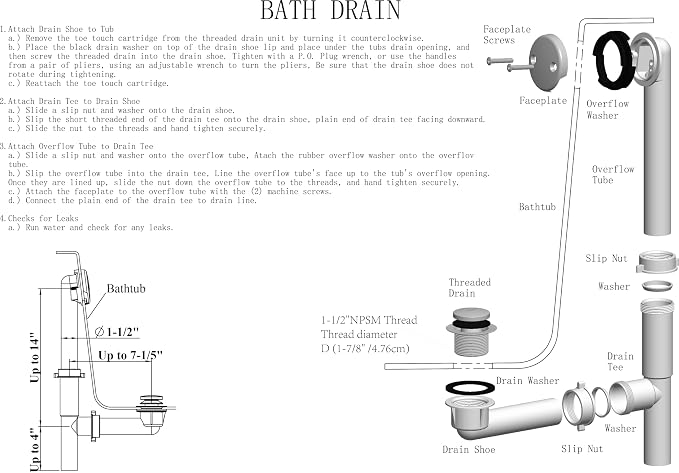 Yariwiz 1-1/2" Golden Bathtub Tub Drain Kit Bath Waste Overflow Drain Tube - Image 7