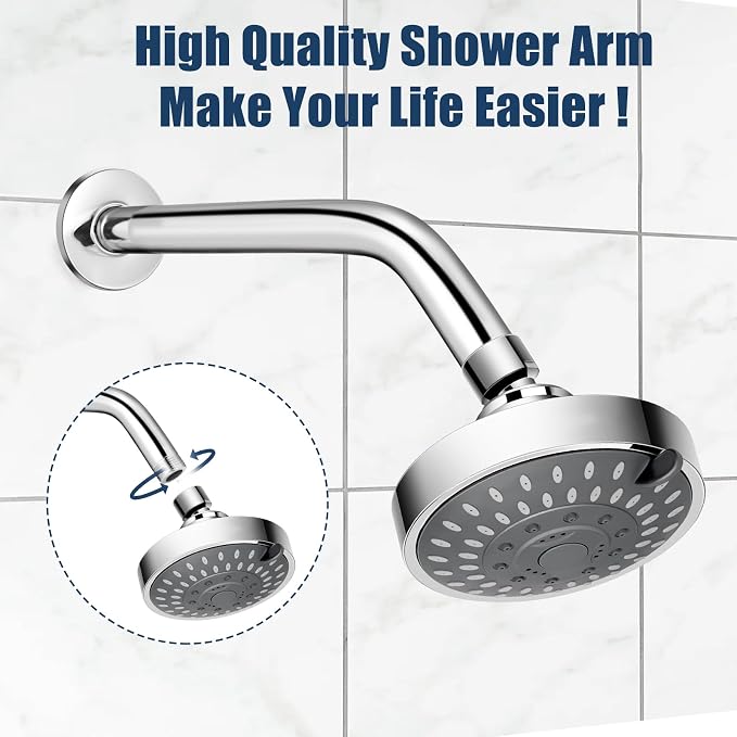 Shower Arm with Flange, 8 Inch Chrome Shower Pipe, Wall Mount Replacement Angle - Image 2