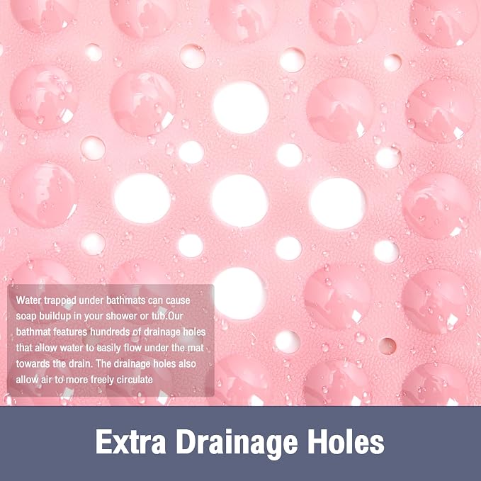 Pink Square Shower Bathtub Mat Non Slip 21x21 Inch, Soft Bath Mat - Image 4