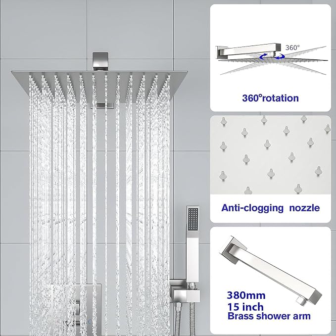 Lordear Rain Shower System 10 Inch Faucet Set Brushed Nickel Finish Stainless - Image 3