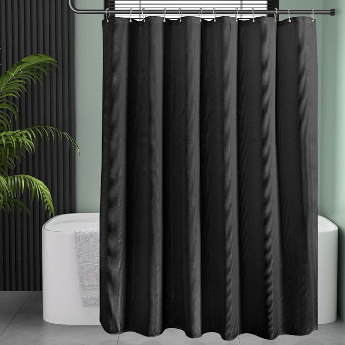 AmazerBath Black Shower Curtain Thick 240GSM, Fabric Shower Curtain - Image 5