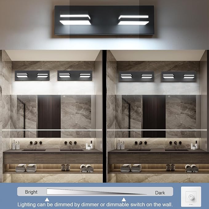 SineRise LED Modern Bathroom Vanity Light Fixtures, Matte Black Modern Acrylic - Image 3