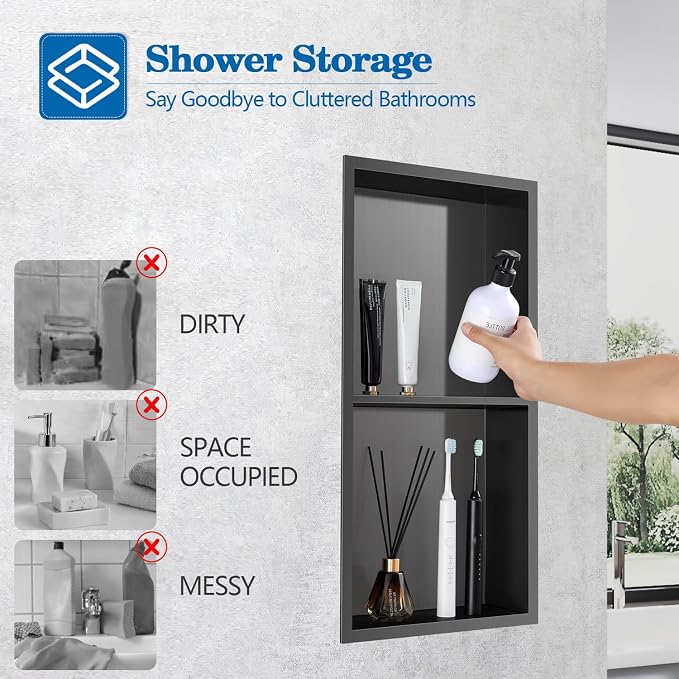 12" x 24" Shower Niche No Tile Needed, 304 Stainless Steel Shower Wall Niche - Image 5