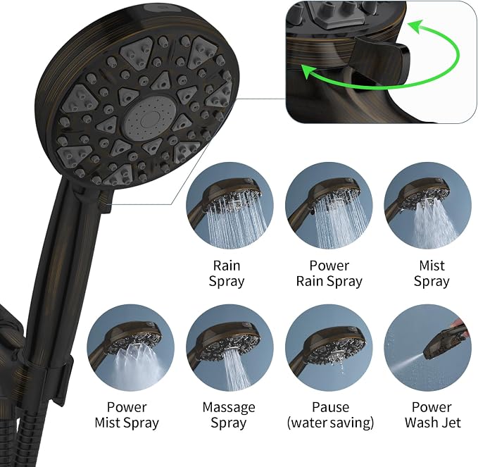 Shower Head With Handheld 7 Settings High Pressure, Built-in Power Wash - Image 2