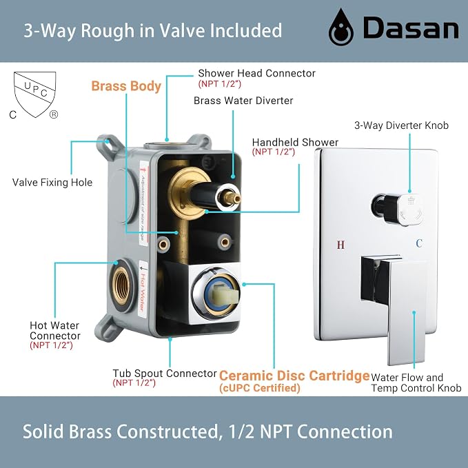 DASAN Tub Shower Faucets Sets Complete Chrome Bathtub Shower System - Image 6