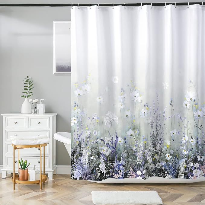 Bohemian Shower Curtain, Boho Floral Print Water Repellent Polyester Fabric - Image 4