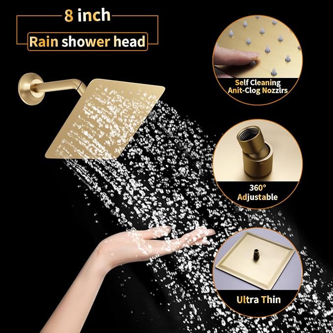 AYIVG Square 304 Stainless Steel 8 Inch Wall Mount Rain Shower head - Image 2