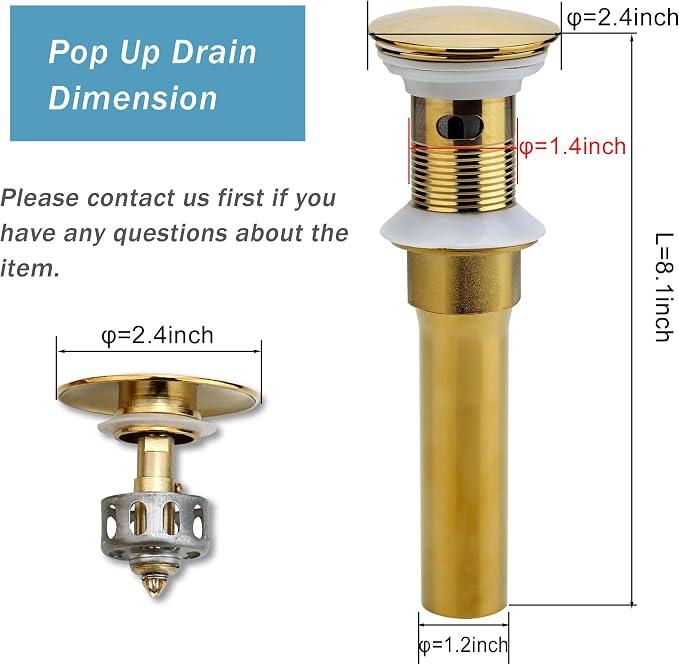 Bathroom Sink Drain, 2 Pack Gold Drain Stopper Bathroom Sink - Image 2