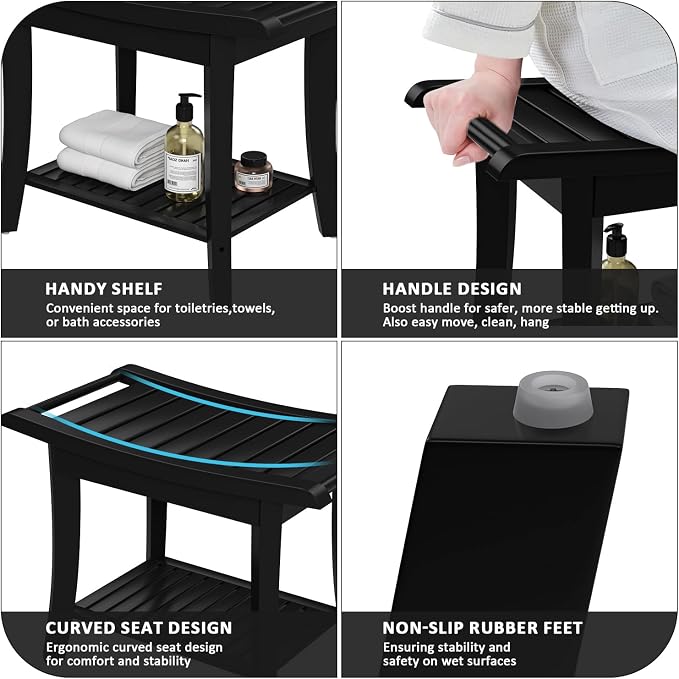 Bamboo Shower Stool Bench Waterproof - Image 3
